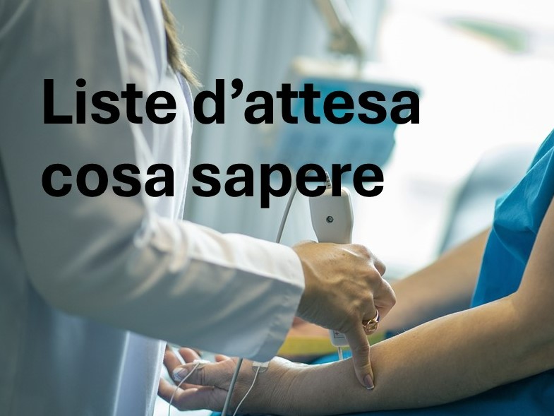 Immagine di medico e paziente con scritta: liste di attesa cosa sapere